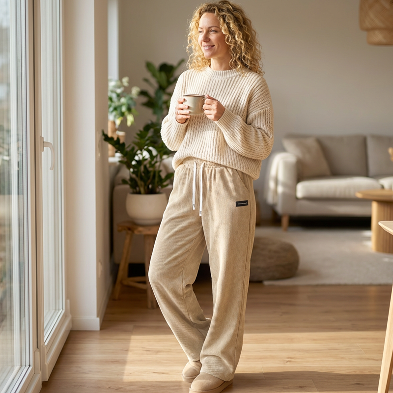 Loravie | Drawstring Wide-Leg Corduroy Pants