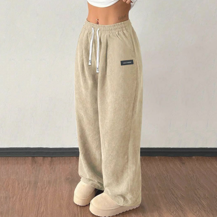 Loravie | Drawstring Wide-Leg Corduroy Pants