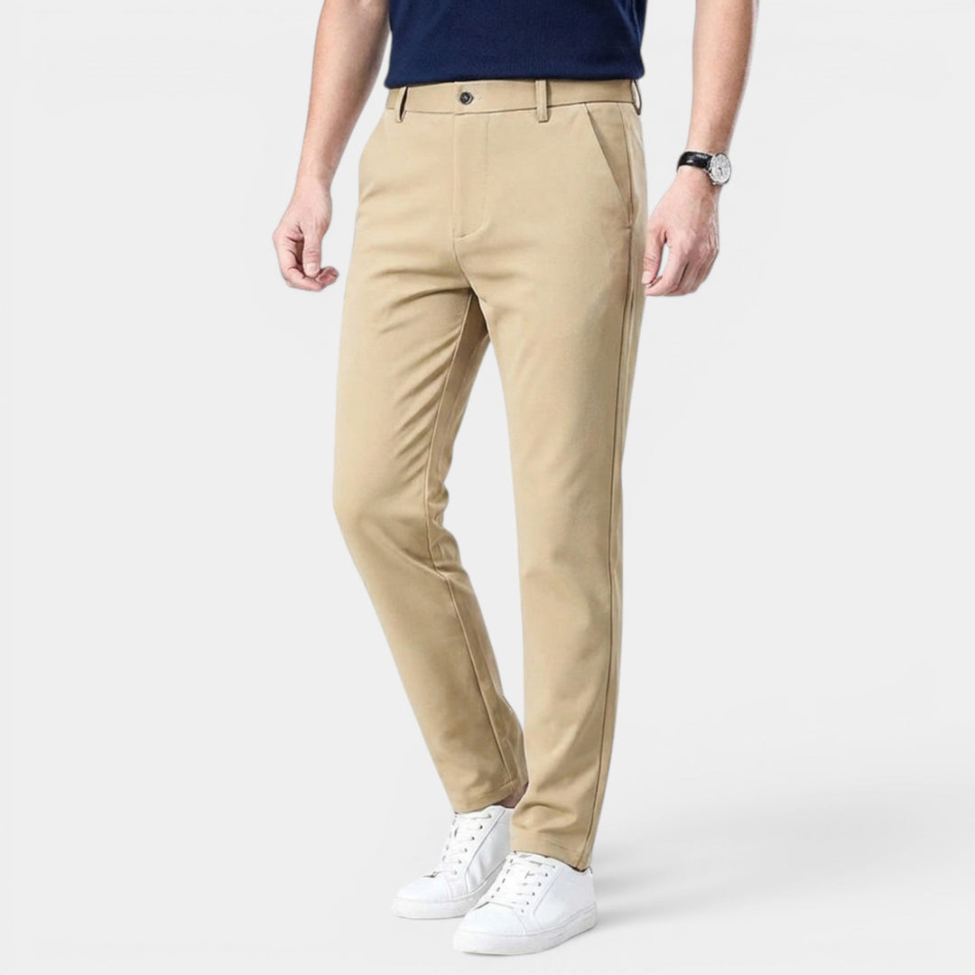 Men's Classic Trousers Lightweight Tapered Flat-Front Smart-Casual Office Everyday Tailored Formal Miles