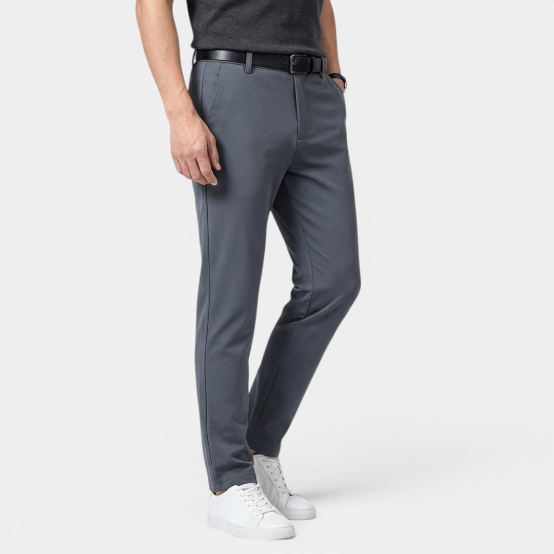 Men's Classic Trousers Lightweight Tapered Flat-Front Smart-Casual Office Everyday Tailored Formal Miles