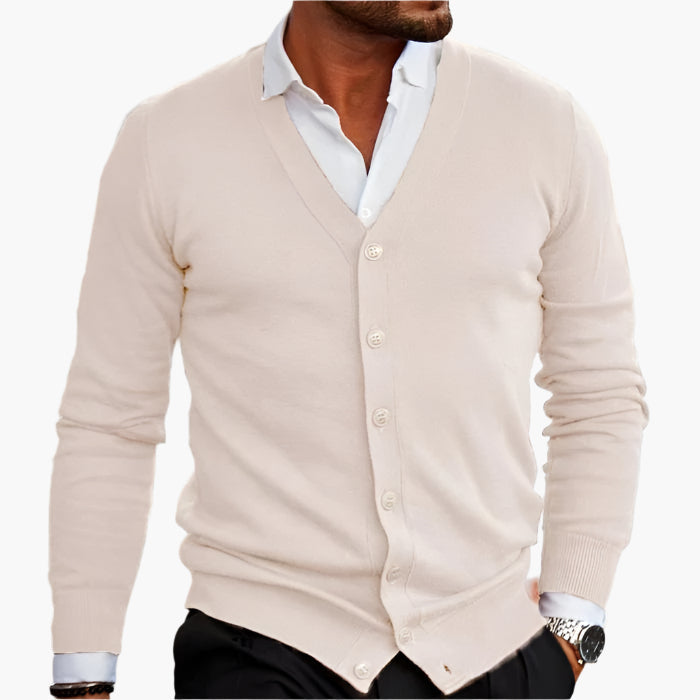 Men's V-Neck Cardigan Button-Up Knitted Ribbed Layering Casual Smart-Casual Office Everyday Warm Soft Versatile