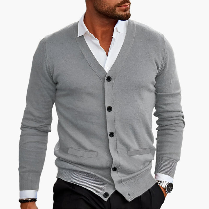 Men's V-Neck Cardigan Button-Up Knitted Ribbed Layering Casual Smart-Casual Office Everyday Warm Soft Versatile