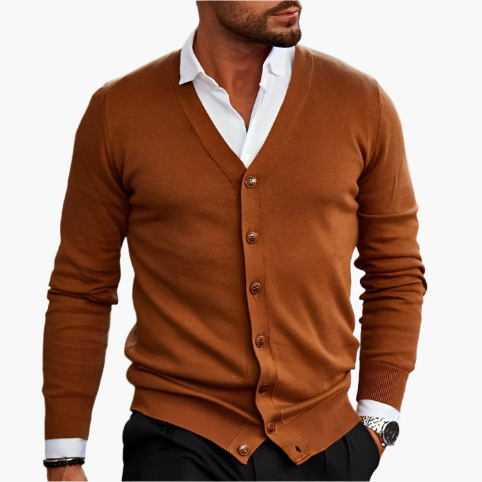 Men's V-Neck Cardigan Button-Up Knitted Ribbed Layering Casual Smart-Casual Office Everyday Warm Soft Versatile