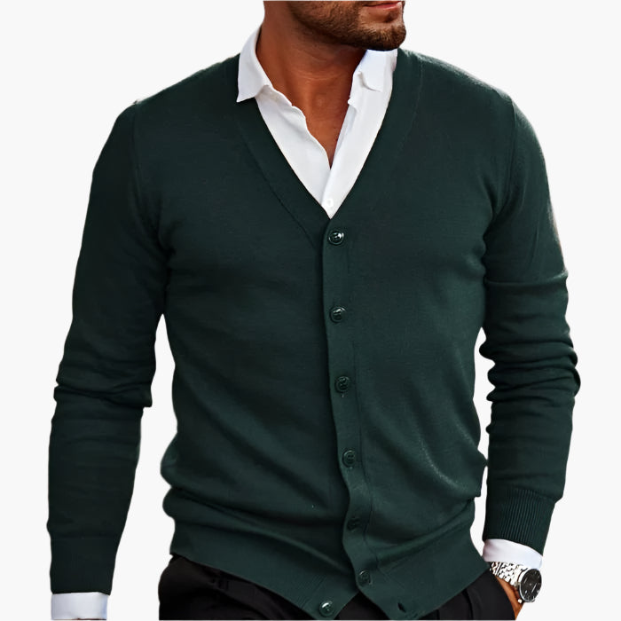 Men's V-Neck Cardigan Button-Up Knitted Ribbed Layering Casual Smart-Casual Office Everyday Warm Soft Versatile