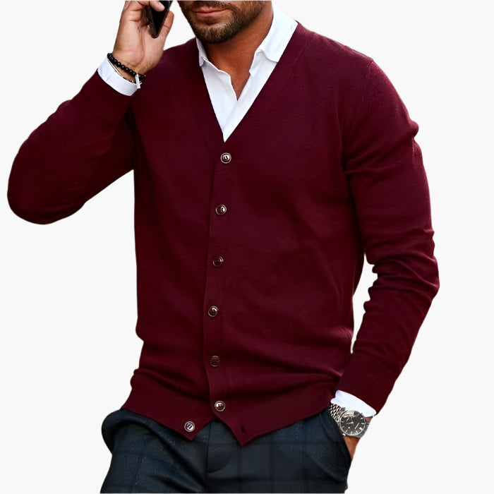 Men's V-Neck Cardigan Button-Up Knitted Ribbed Layering Casual Smart-Casual Office Everyday Warm Soft Versatile