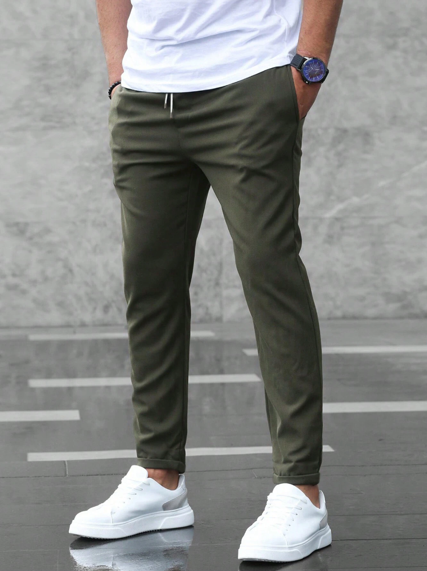 Men's Stretch Trousers Regular Fit Flat-Front Tapered Smart-Casual Office Everyday Tailored Versatile Ripley