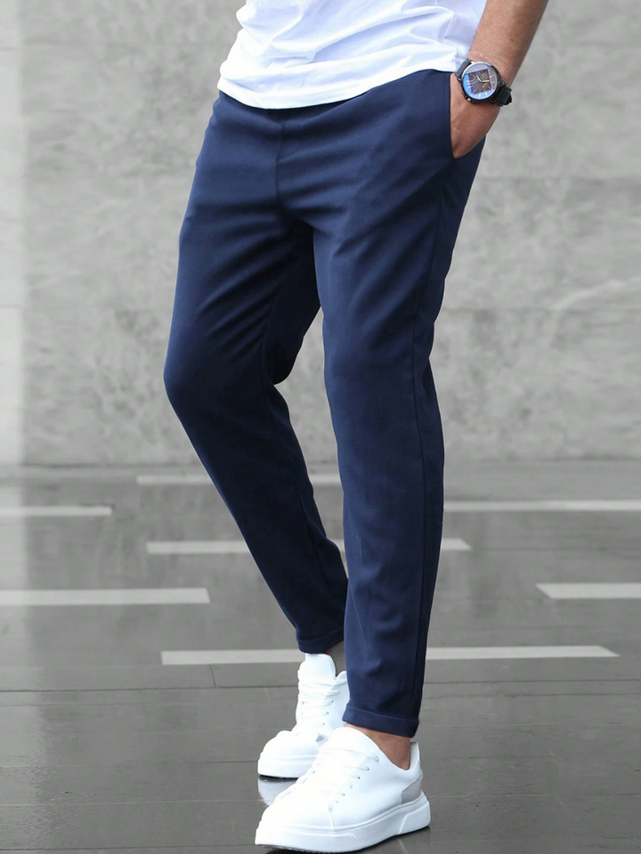 Men's Stretch Trousers Regular Fit Flat-Front Tapered Smart-Casual Office Everyday Tailored Versatile Ripley