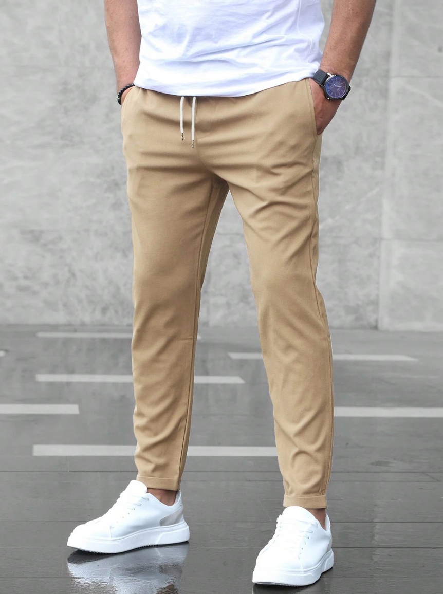 Men's Stretch Trousers Regular Fit Flat-Front Tapered Smart-Casual Office Everyday Tailored Versatile Ripley