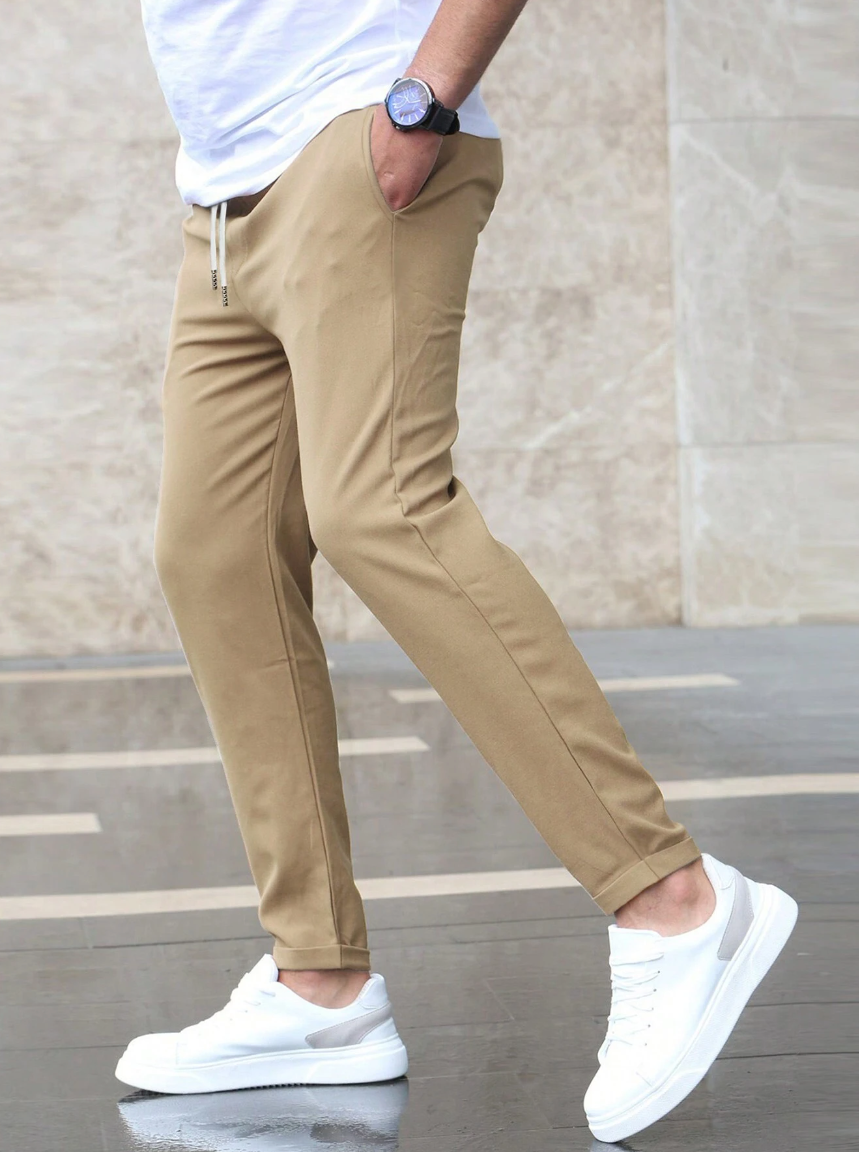 Men's Stretch Trousers Regular Fit Flat-Front Tapered Smart-Casual Office Everyday Tailored Versatile Ripley