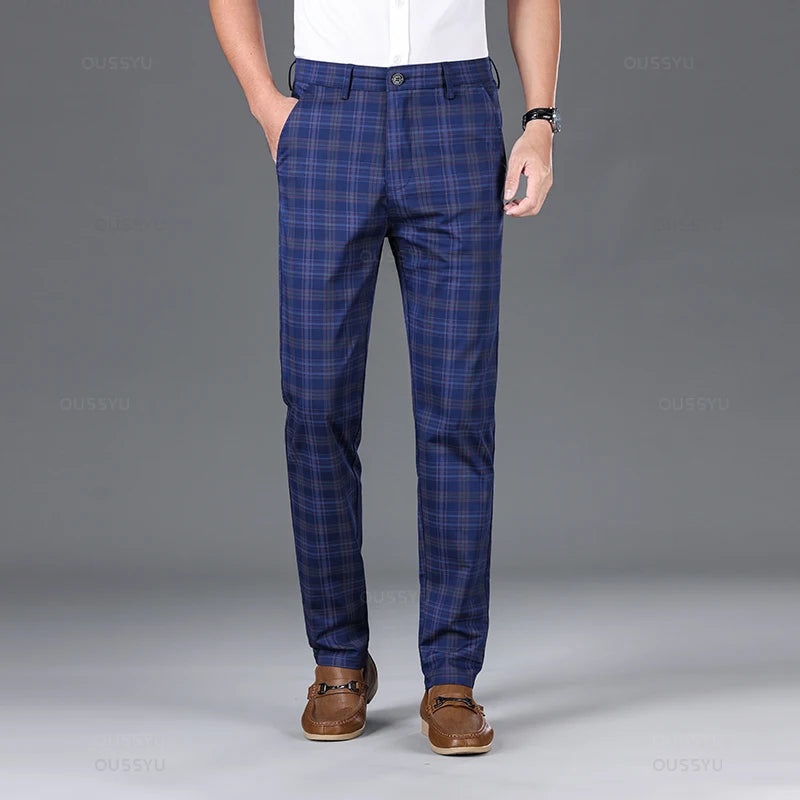 Men's Classic Checked Trousers Tailored Fit Formal Occasion Smart-Casual