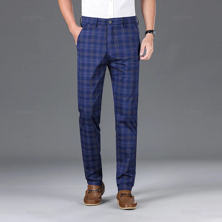 Men's Classic Checked Trousers Tailored Fit Formal Occasion Smart-Casual