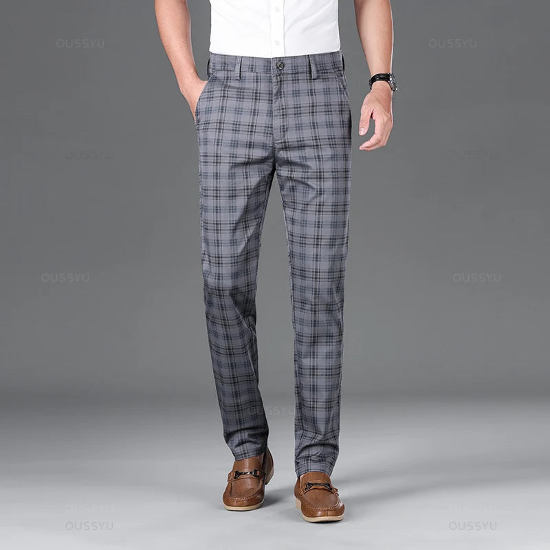 Men's Classic Checked Trousers Tailored Fit Formal Occasion Smart-Casual