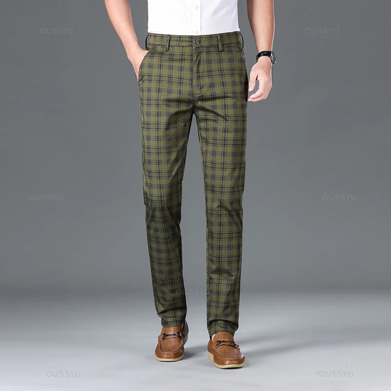 Men's Classic Checked Trousers Tailored Fit Formal Occasion Smart-Casual