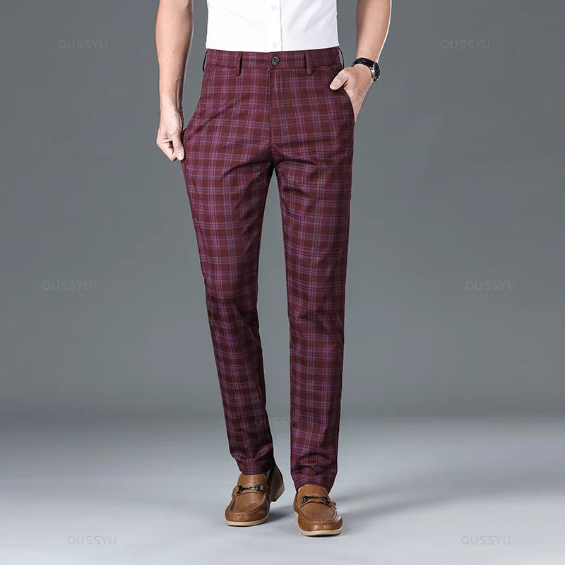 Men's Classic Checked Trousers Tailored Fit Formal Occasion Smart-Casual