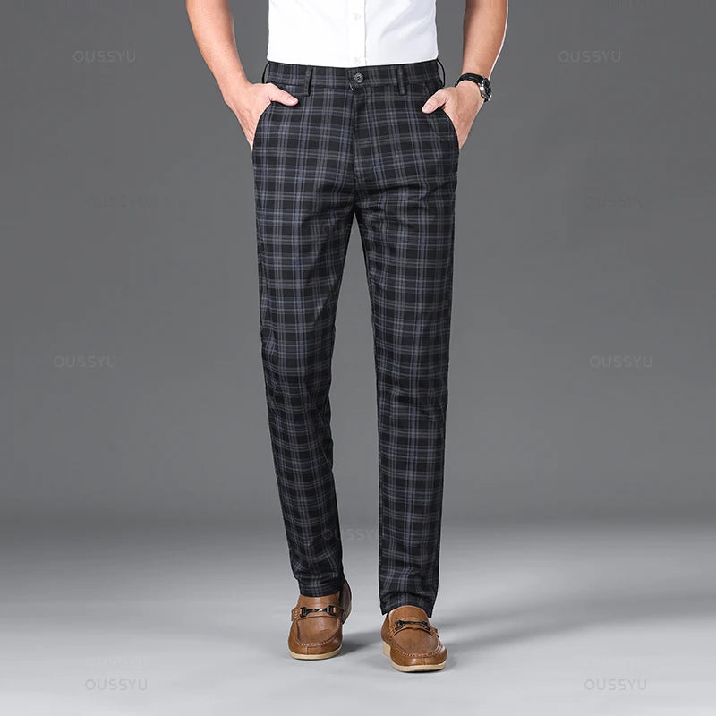 Men's Classic Checked Trousers Tailored Fit Formal Occasion Smart-Casual