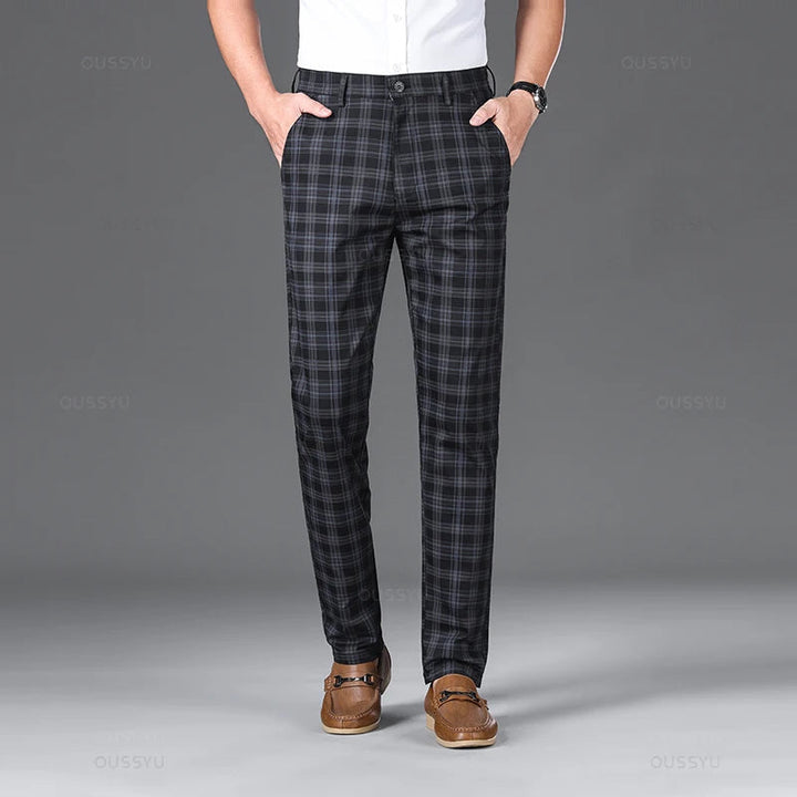 Men's Classic Checked Trousers Tailored Fit Formal Occasion Smart-Casual