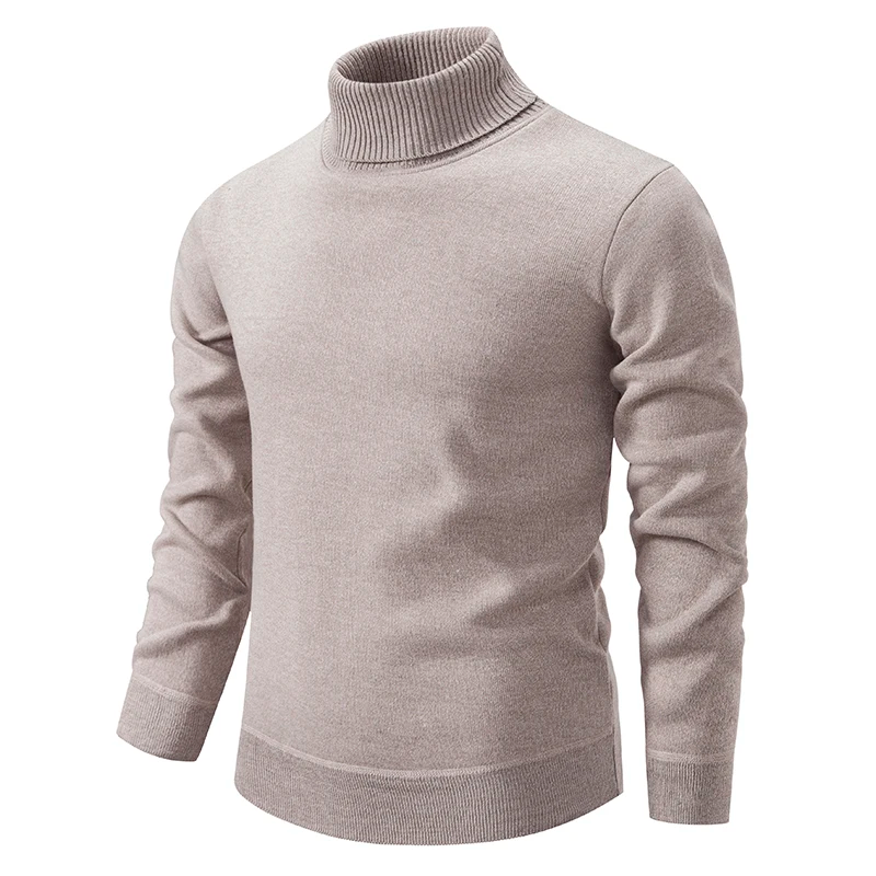 Men's Knit Turtleneck Sweater Slim Fit Long-Sleeve Ribbed Roll-Neck Casual Smart-Casual Layering Autumn Winter Everyday Wear