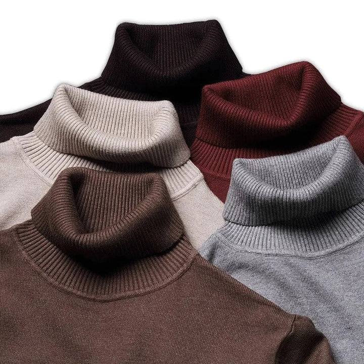 Men's Knit Turtleneck Sweater Slim Fit Long-Sleeve Ribbed Roll-Neck Casual Smart-Casual Layering Autumn Winter Everyday Wear