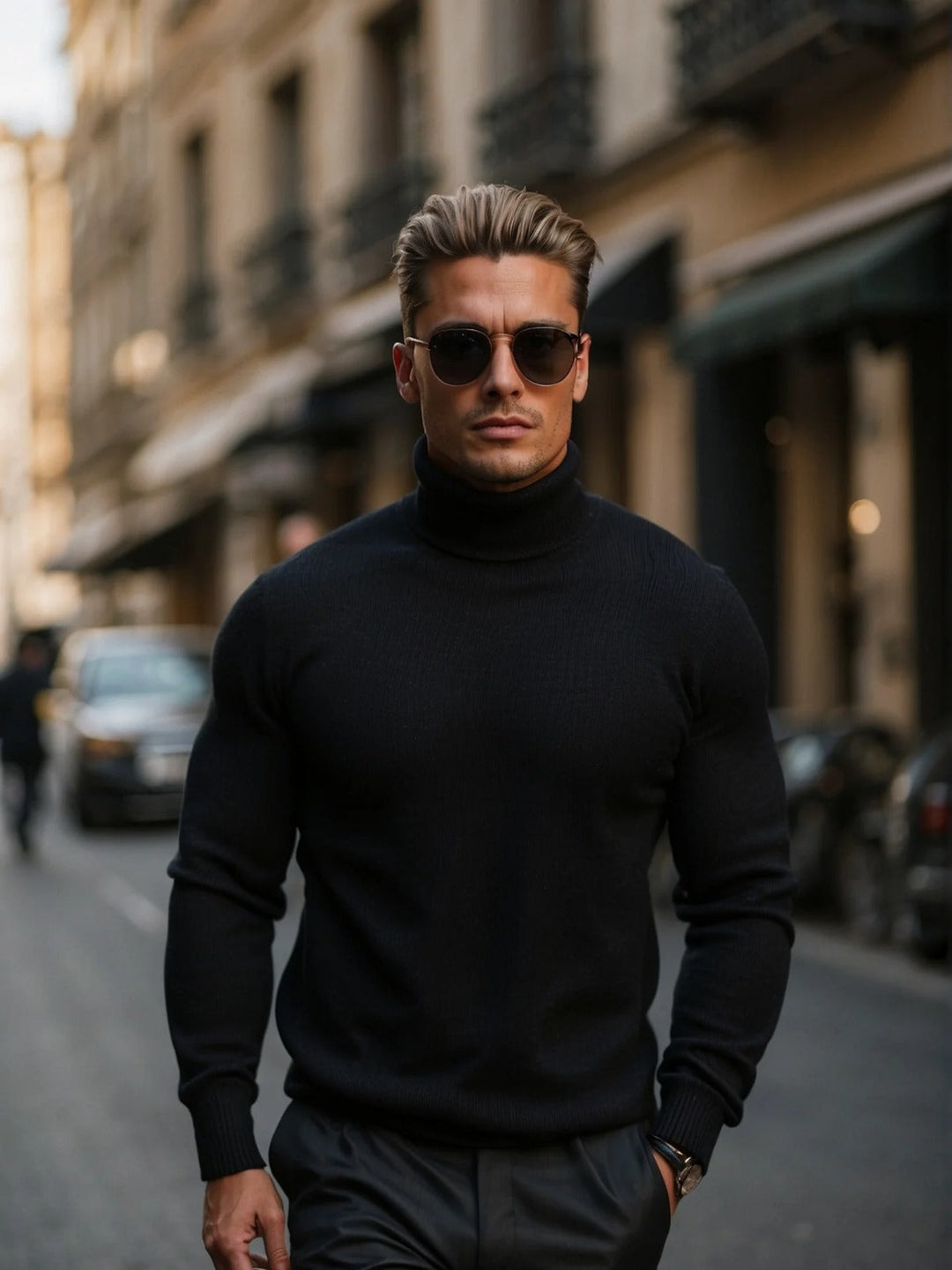 Men's Knit Turtleneck Sweater Slim Fit Long-Sleeve Ribbed Roll-Neck Casual Smart-Casual Layering Autumn Winter Everyday Wear