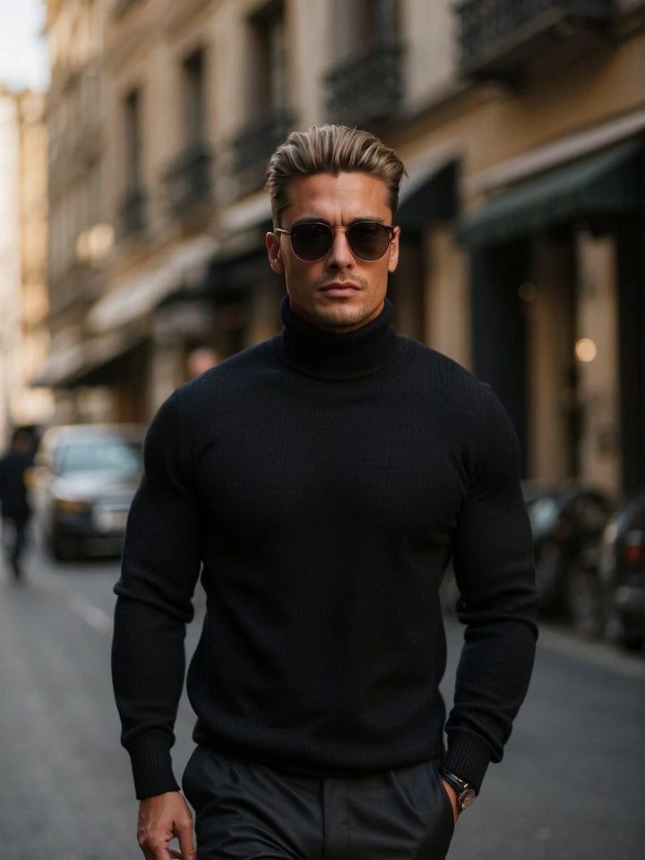 Men's Knit Turtleneck Sweater Slim Fit Long-Sleeve Ribbed Roll-Neck Casual Smart-Casual Layering Autumn Winter Everyday Wear