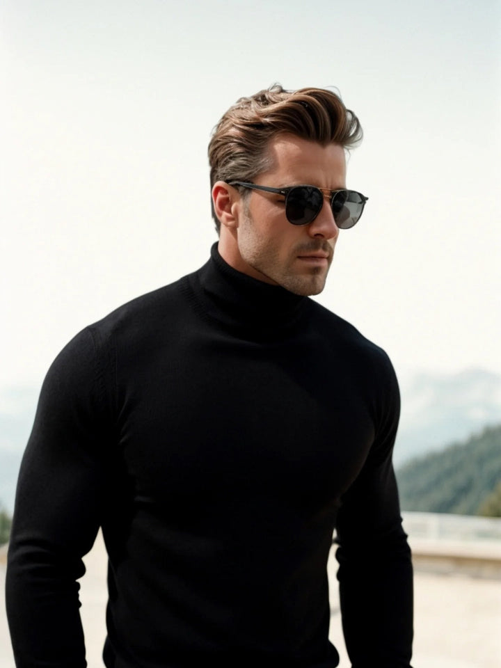 Men's Knit Turtleneck Sweater Slim Fit Long-Sleeve Ribbed Roll-Neck Casual Smart-Casual Layering Autumn Winter Everyday Wear